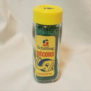 Schilling Décors Vtg 60s-70s Green Glitter Cake Decorations Bottle Shaker Jar